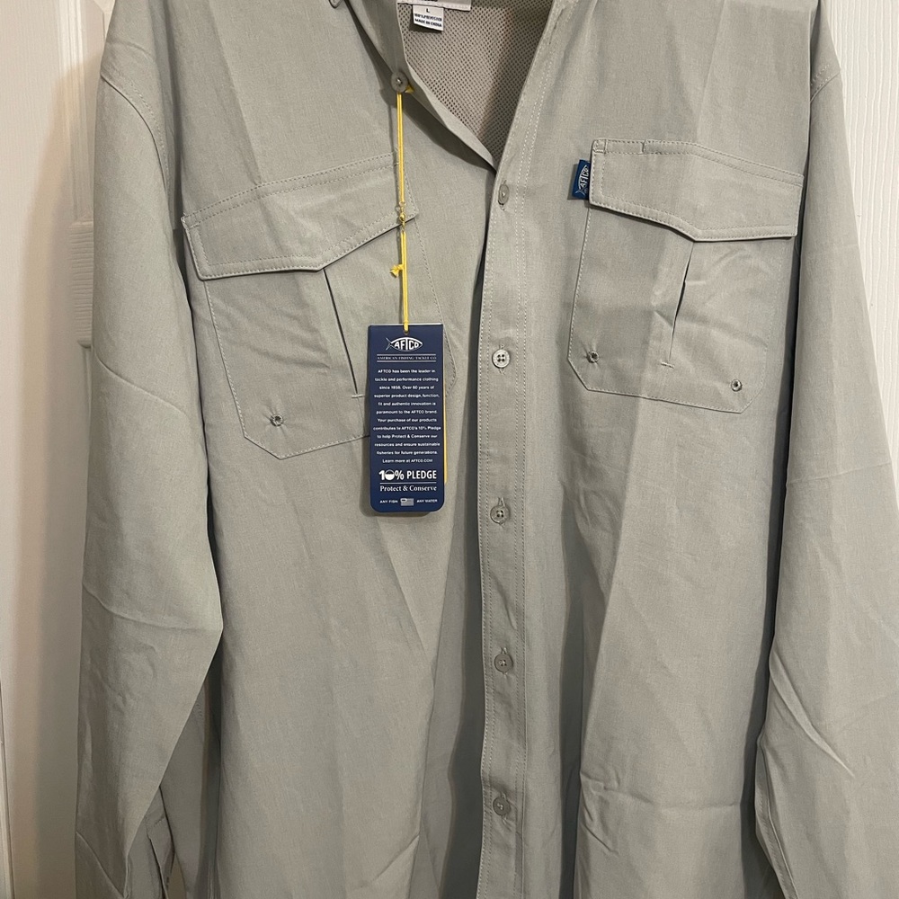 Aftco Long Sleeve Collared Fishing Shirt - Light Grey